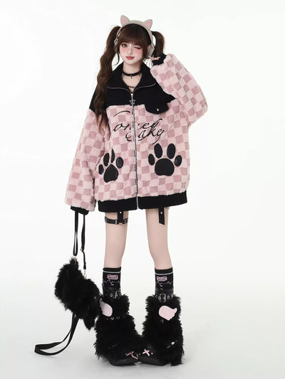 Paw Ball Design Stand Collar Loose Zip Jacket CRA0096