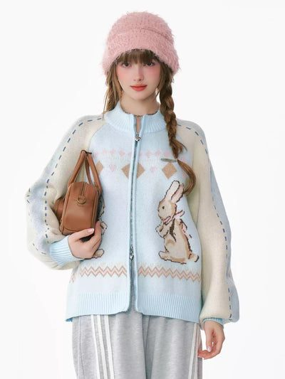 Retro Stitching Rabbit Sweater Cardigan ZIZ0213