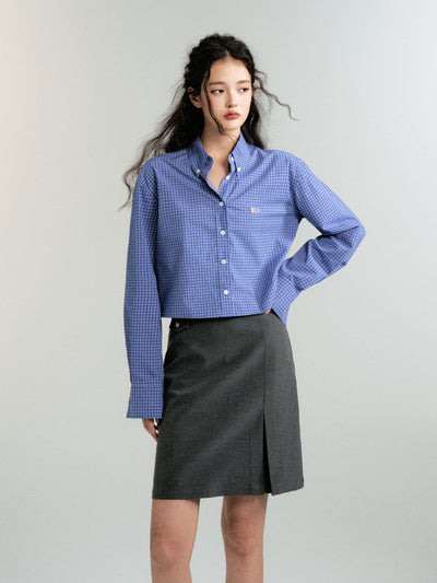 Blue plaid cropped cotton shirt LUL0094