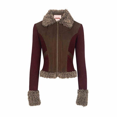 Verschillende materialen Docking Suede Slim Zip Fur Jacket WOO0127