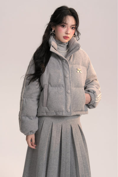 Soft Light Ballet Style Gray Knitted Down Jacket AOO0047