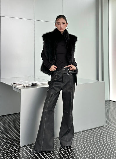 Leather Waist All-match Flared Slim Pants IAM0079