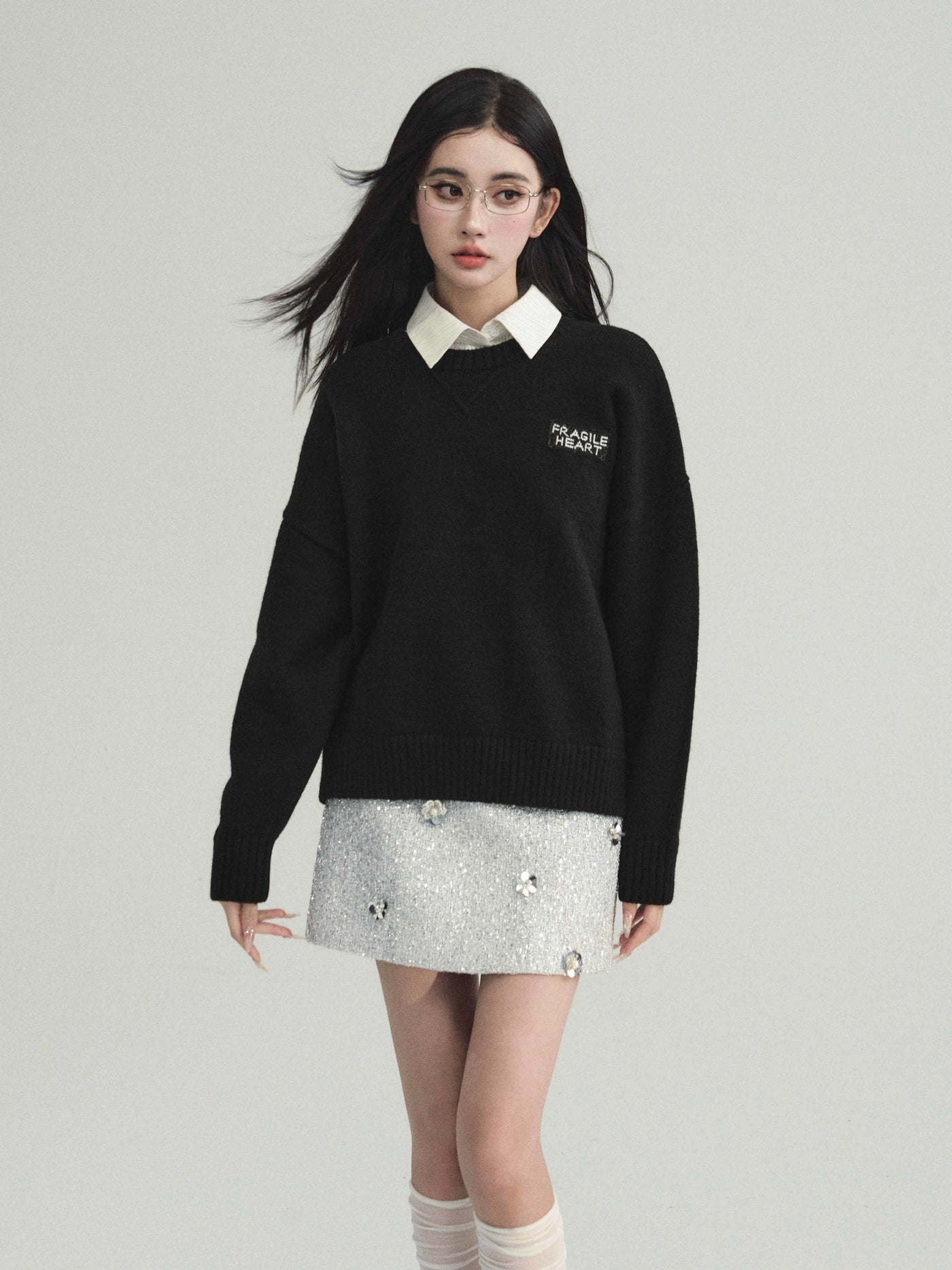 Logo Embroidery Casual Crew Neck Knit Top FRA0216