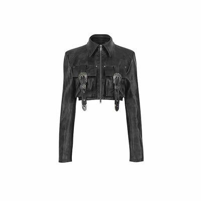 Short length leather motorcycle jacket with belt pocket design WOO0114