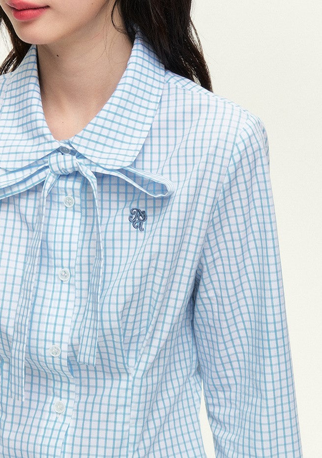 College Style Embroidered Check Tie Shirt/Gray Skirt NTO0127