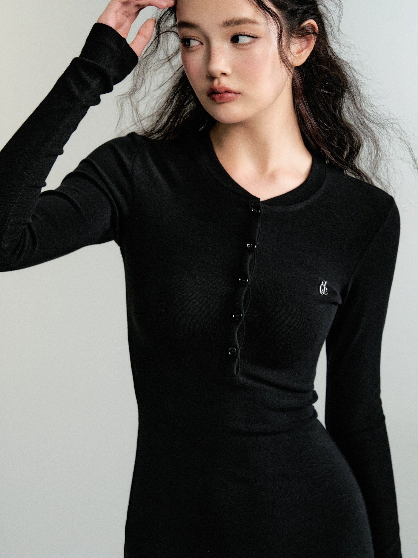 Henry Collar Long Sleeve Knit Slim Dress LUL0088