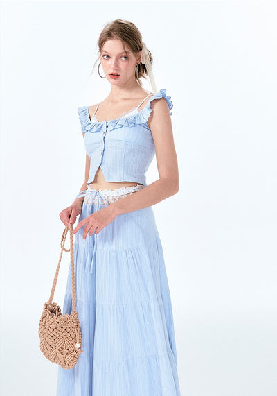 Fake Two-piece Suspender Top/Hollow Lace Skirt BOH0051