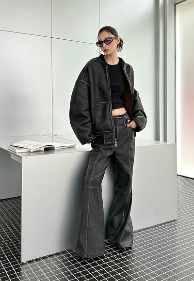 Leather Waist All-match Flared Slim Pants IAM0079