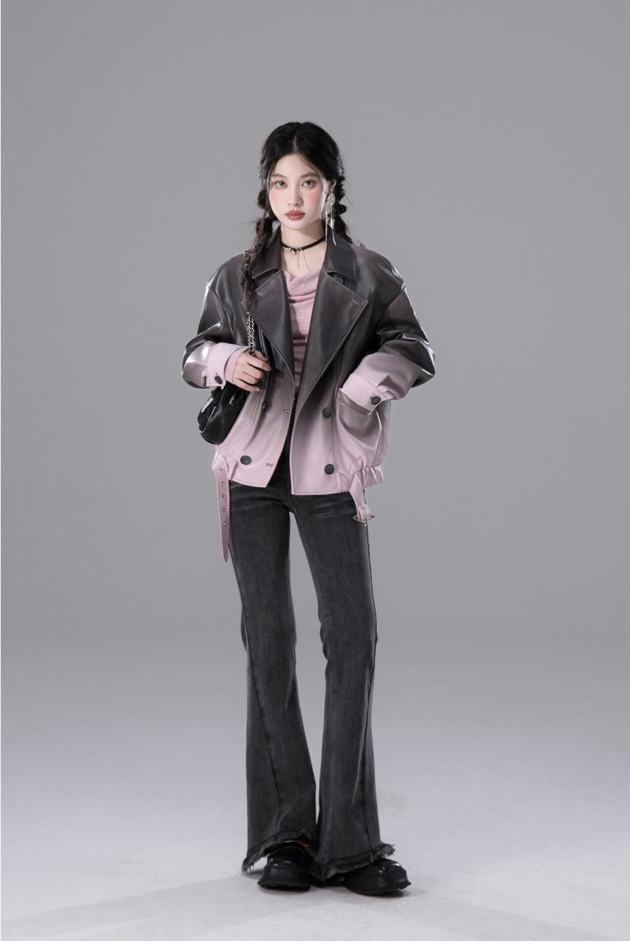 Pink Paris Ink-dyed Deconstructed Leather Jacket COT0160