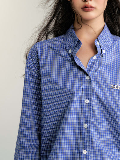 Blue plaid cropped cotton shirt LUL0094