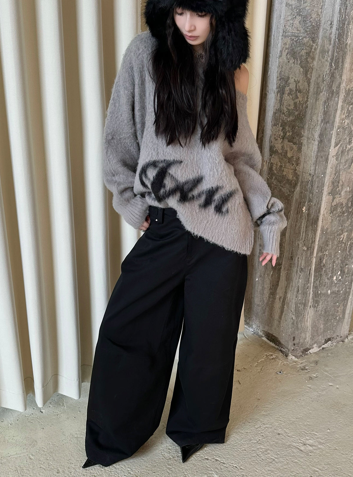 Lazy Style Oblique Shoulder Irregular Hem Sweater IAM0068