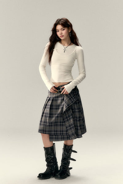 Irregular Plaid Mid-length Skirt VIA0218