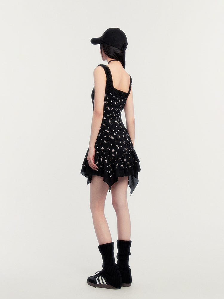 Fake Two-piece Irregular Floral Dress VOC0346