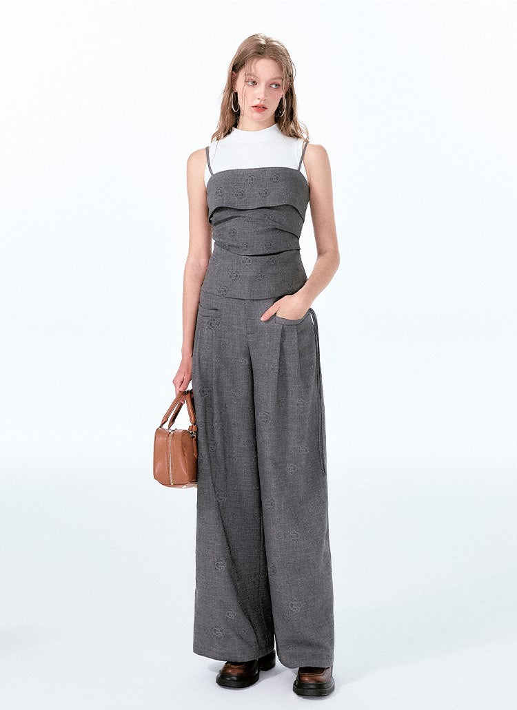 Rose Dark Pattern Embossed Gray Tube Top/Casual Pants BOH0050