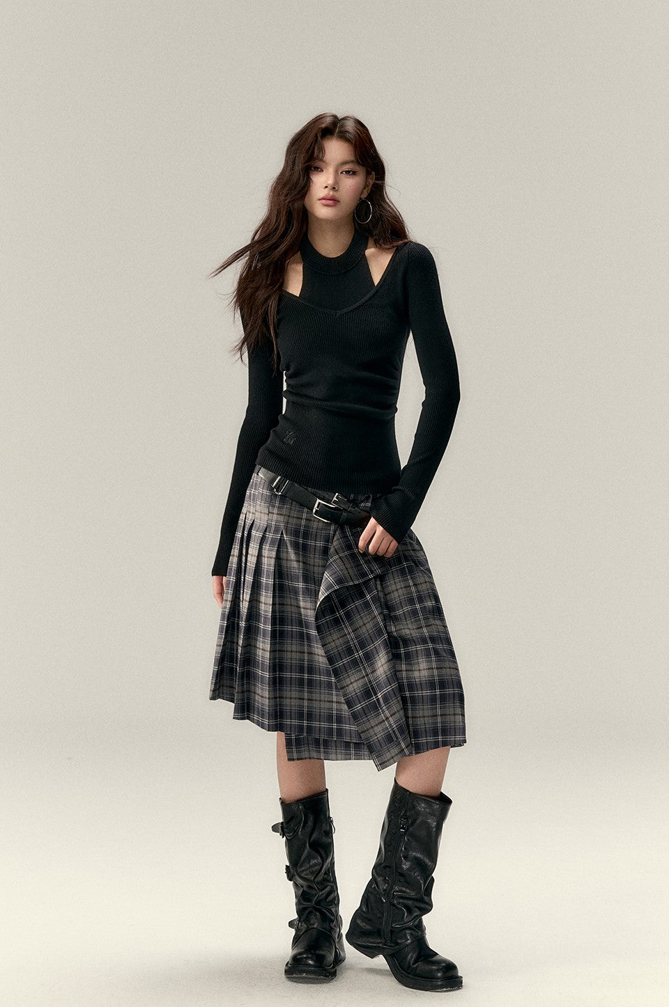 Irregular Plaid Mid-length Skirt VIA0218