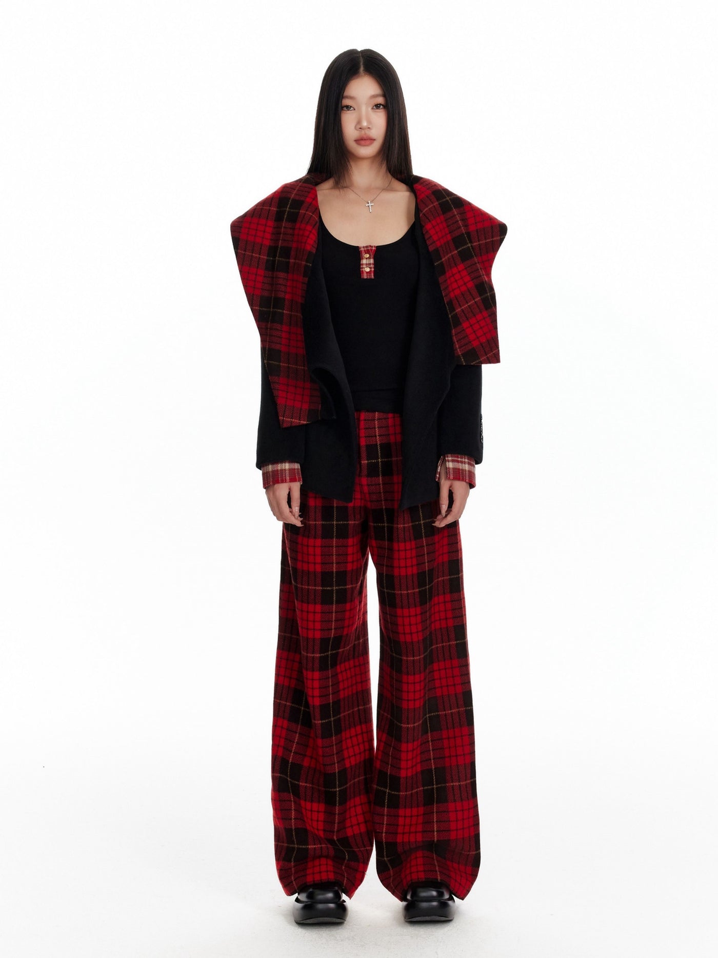 Plaid Hooded Mid-length Jacket 4MU0089