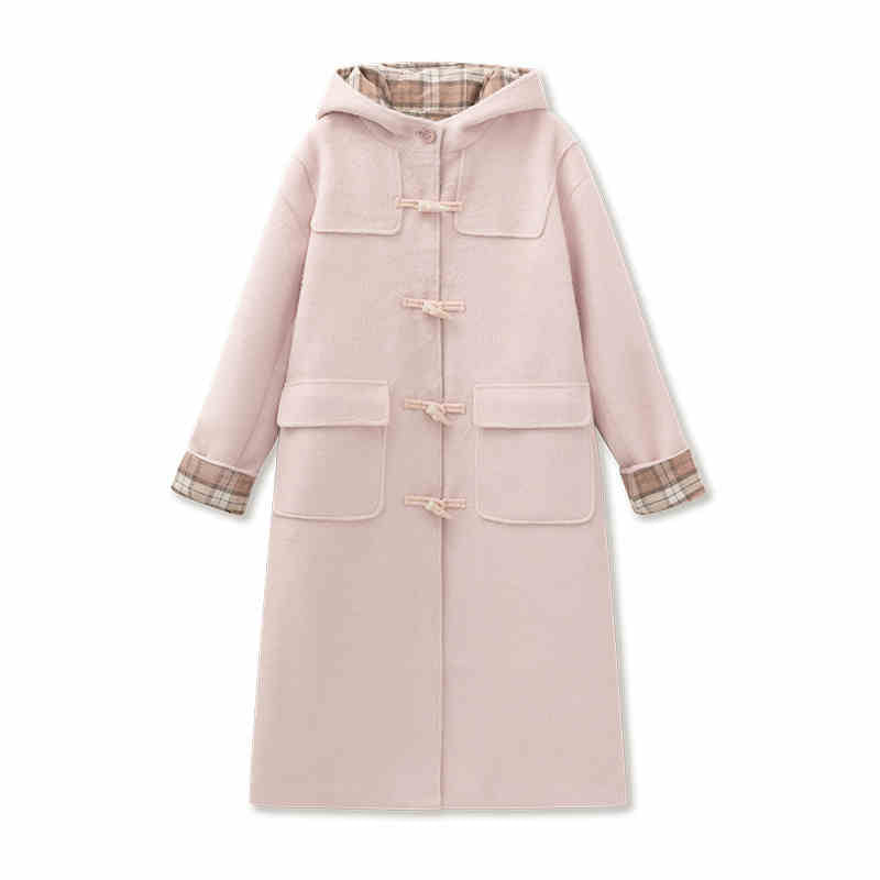 Wool blend duffle coat with check lining design SUN0092