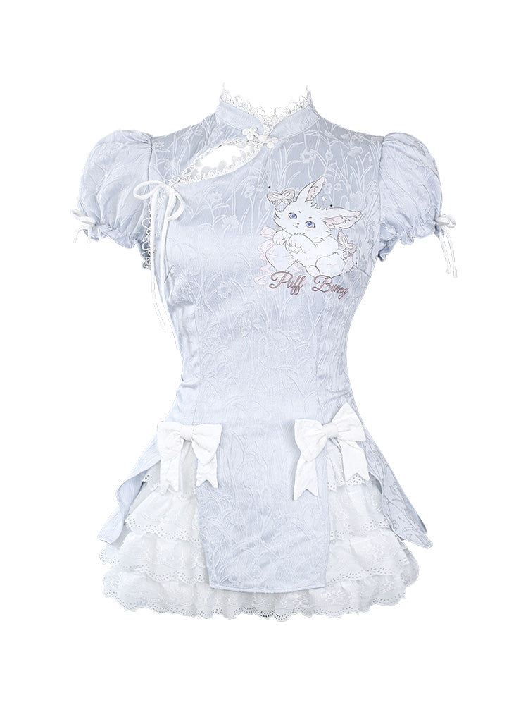 Rabbit Point Ruffle Chinese Mini Dress SER0032