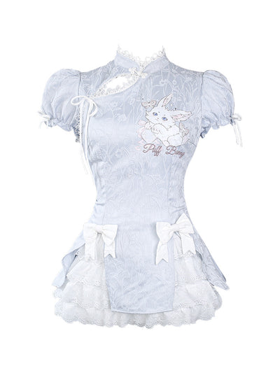 Rabbit Point Ruffle Chinese Mini Dress SER0032