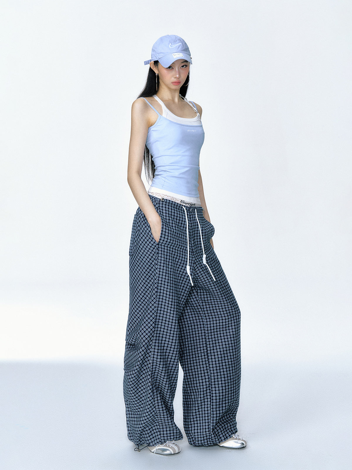 American Retro Plaid Loose Straight Work Pants CUR0131