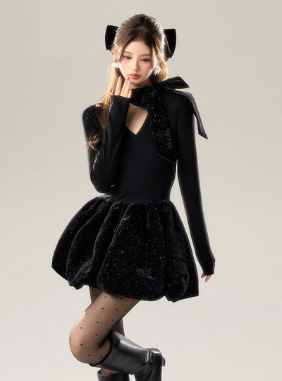 High-end Knitted Bow Dress BBB0123