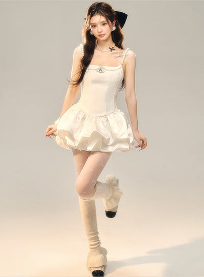 Cloud Puff Pearl Suspender Dress BBB0134