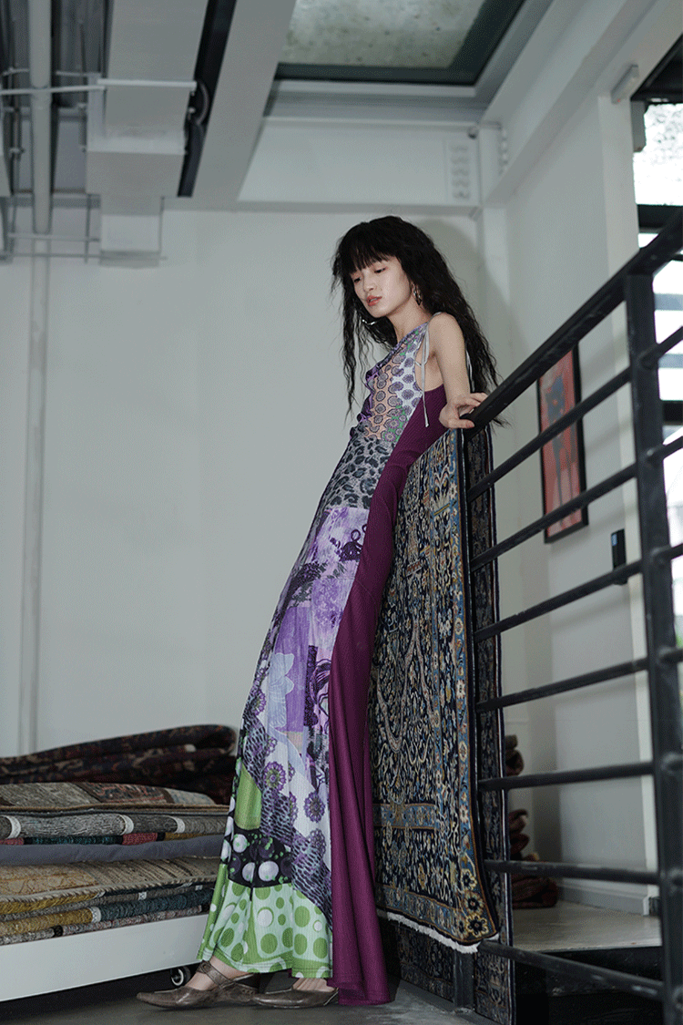 Printed Reversible Design Long Slim Dress BAD0020