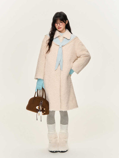 Middle length warm coat made of fluffy fabric NTO0160