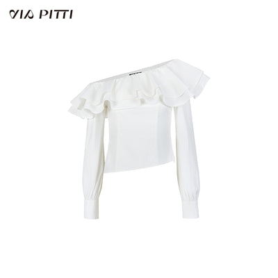 Off-the-shoulder large ruffle blouse VIA0063