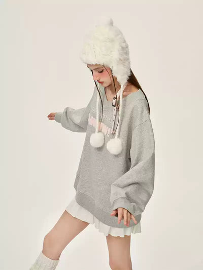 Letter Halter Loose Plush Sweatshirt GIF0066