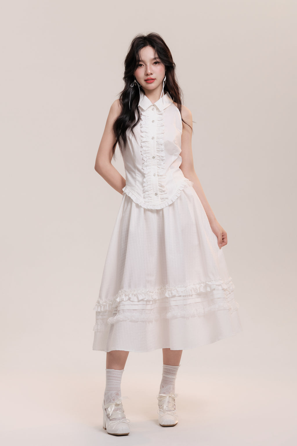 Lace Design Girly Sleeveless Shirt Top AOO0031