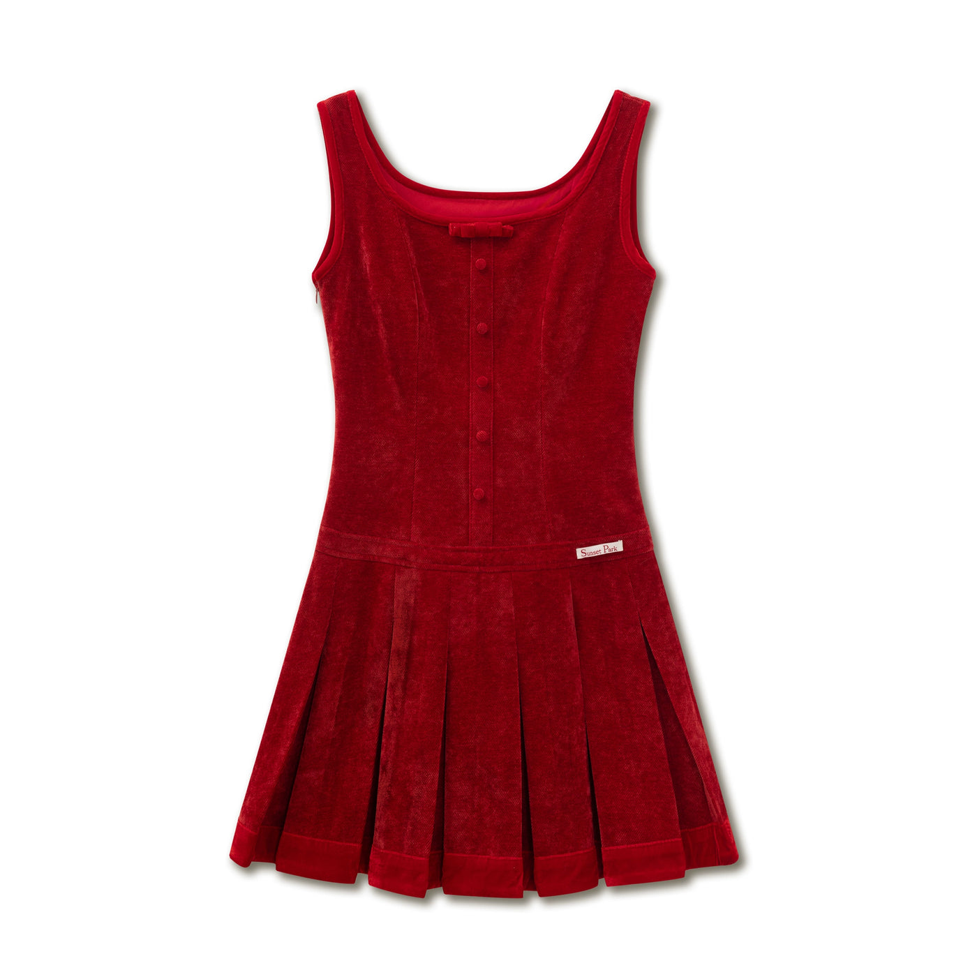 Vintage Red Velvet Pleated Sleeveless Dress SUN0100