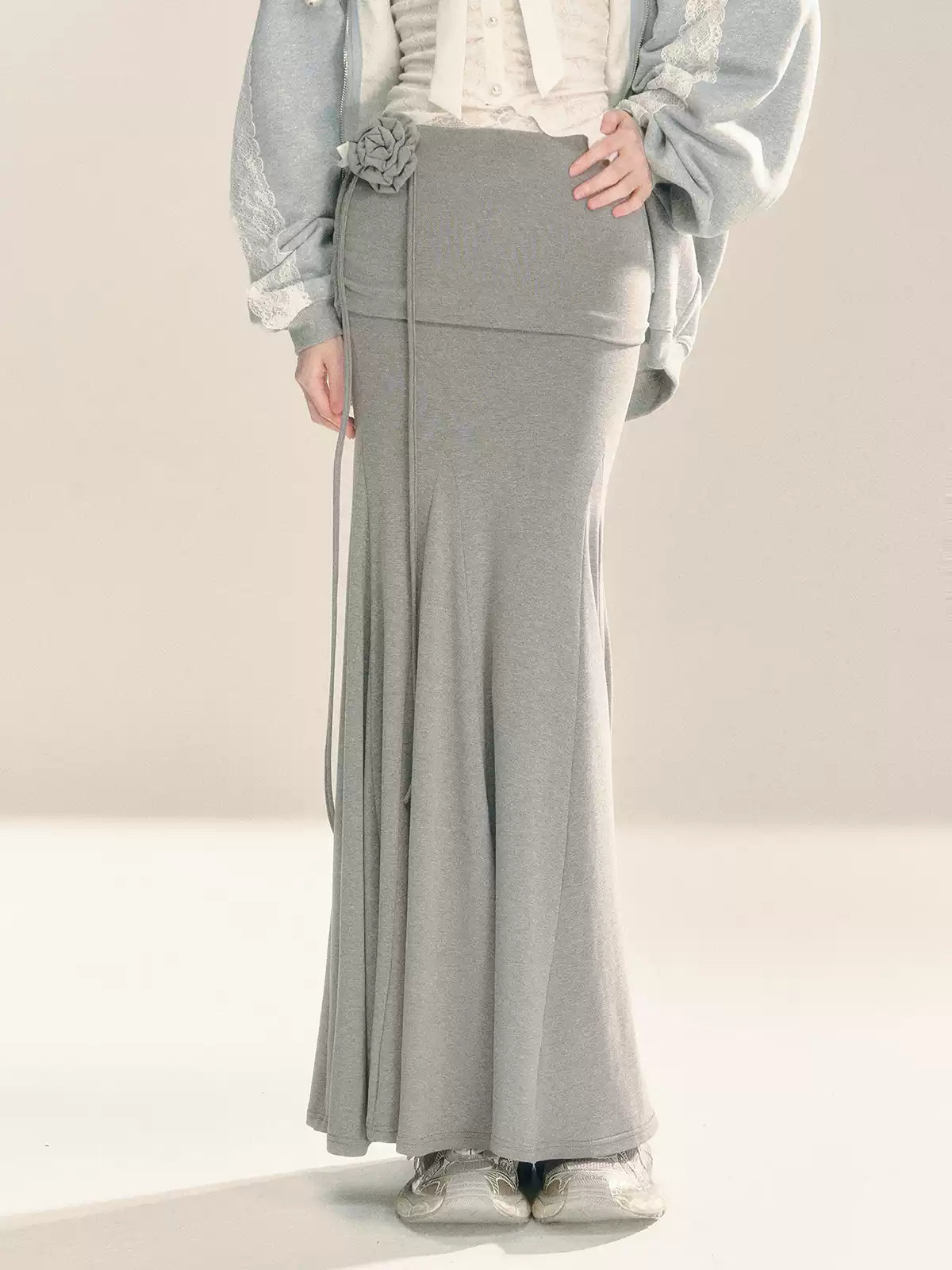 A-line Slimming Fishtail Gray Long Skirt DIA0289