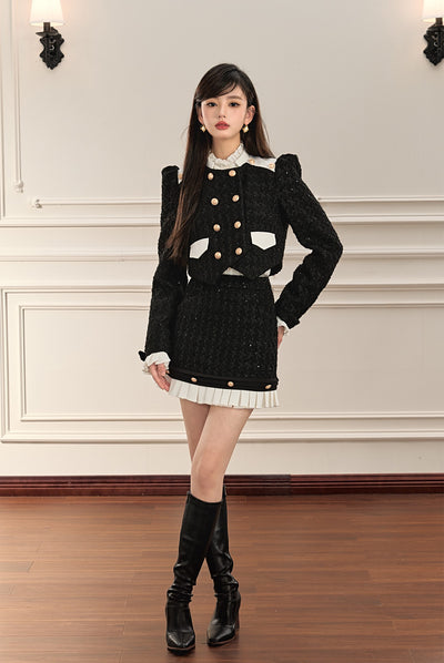 Black And White Contrast Jacket/Short Pleated Skirt OSH0067