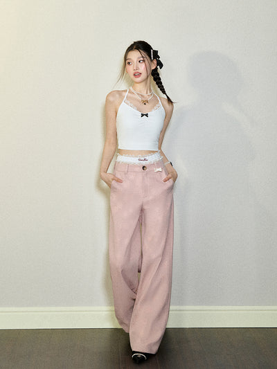 Camellia Pattern Twill Design Wide Pants UND0090