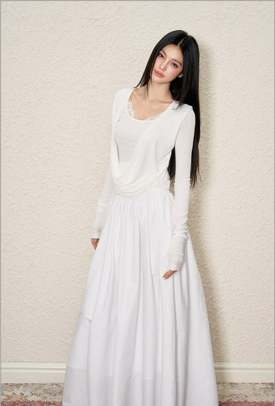 Irregular Puffy Long Pleated Skirt AGM0105