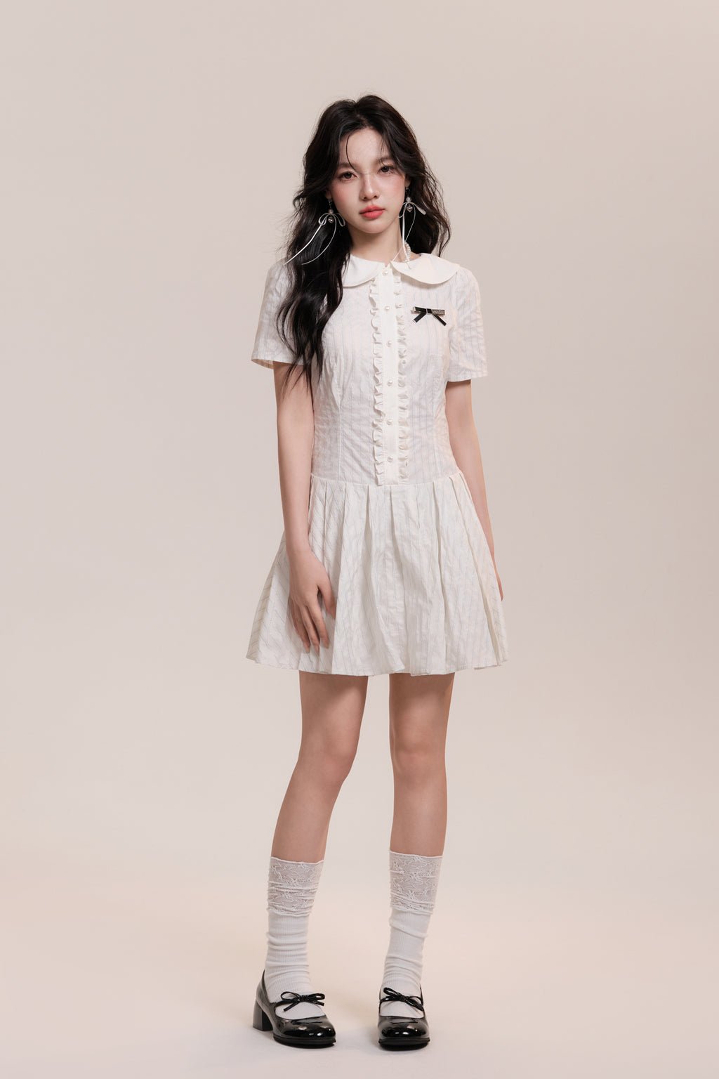 Round Collar Dolly Frill Stripe Design Dress AOO0033