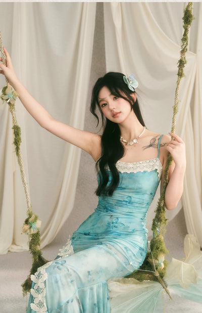 Butterfly Lace Design Turquoise Camisole Dress BBB0050