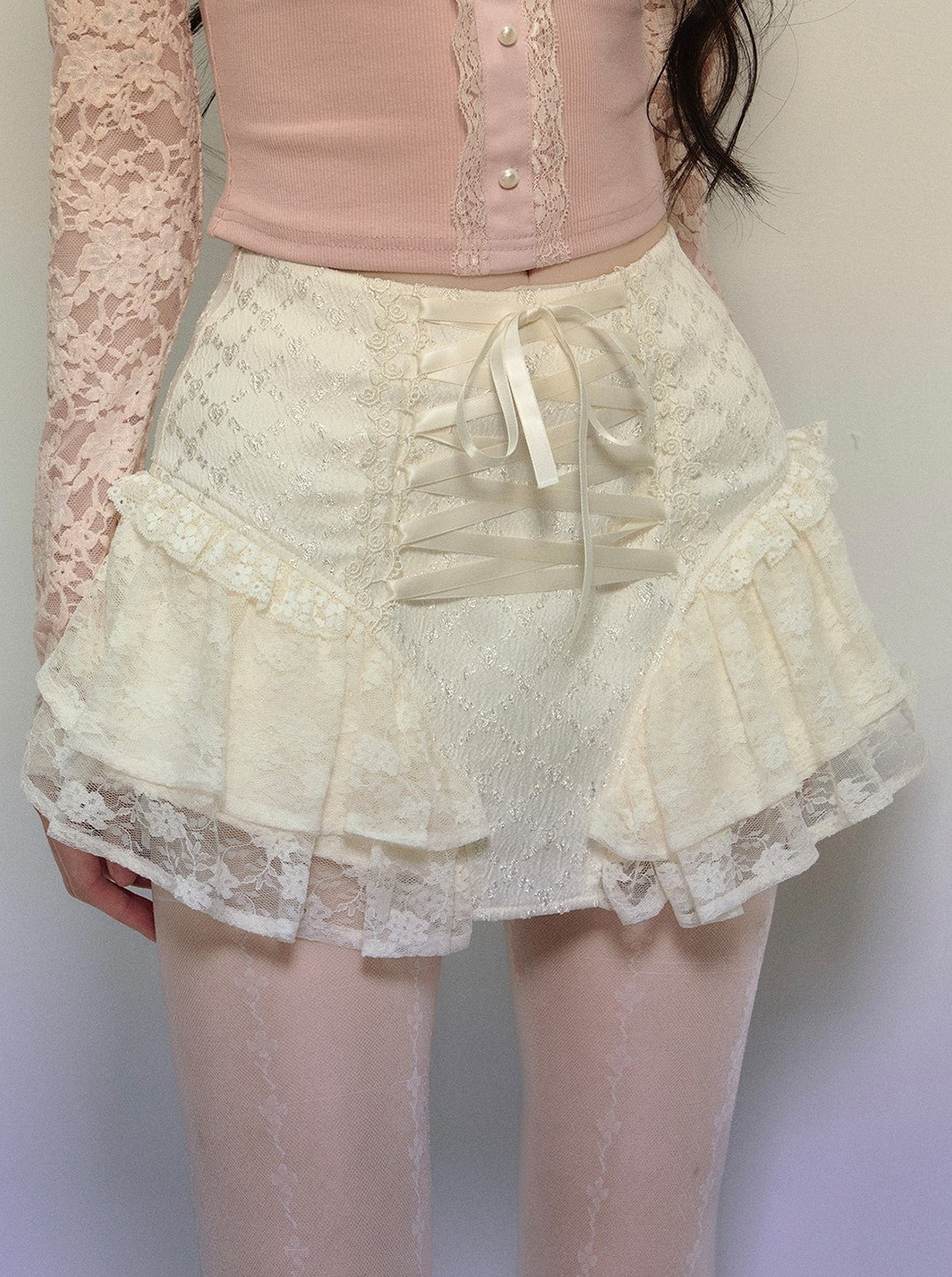 Irregular Lace Puffy Short Skirt DIA0298