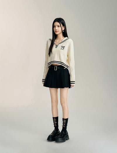 Large Lapel Short Cable Knit Sweater MAC0089