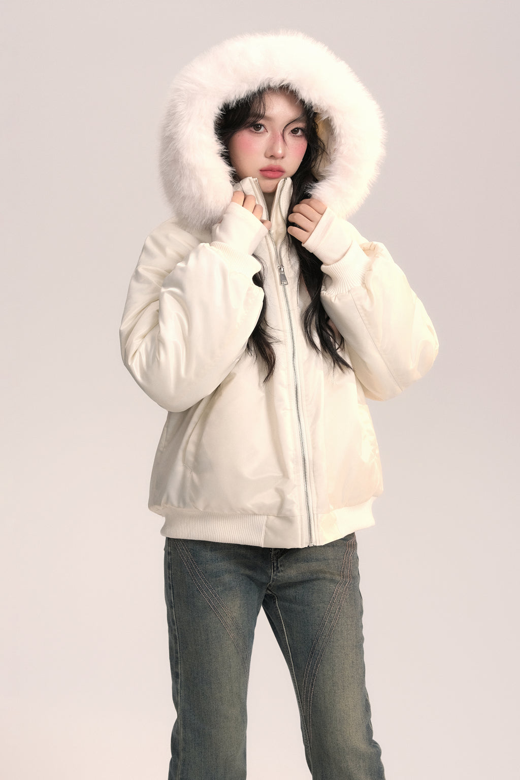 Flight Diary Fur Collar Bow Pilot Cotton Jacket AOO0048