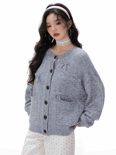 Loose Bow Color Loop Velvet Knitted Cardigan IMO0060