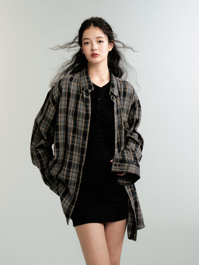 Retro color scheme loose plaid shirt jacket LUL0087