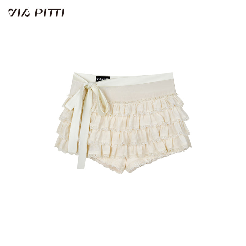 Frilled layered ribbon wrapped skirt & lace inner pants VIA0066