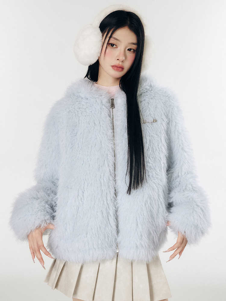 Long imitation fur jacket with rabbit ears hood LAC0250