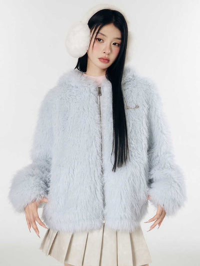 Long imitation fur jacket with rabbit ears hood LAC0250