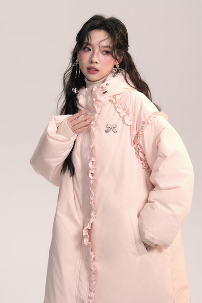 Hooded Lace Long Down Coat AOO0040