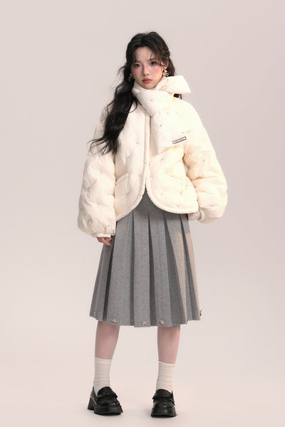 Floral Straight White Down Jacket AOO0042