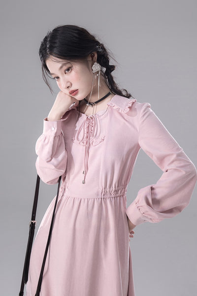 Light Pink Lapel Lace Dress COT0161