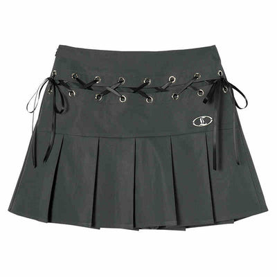 College Style Pleated Skirt with Waist Cross Strap Design LAC0232